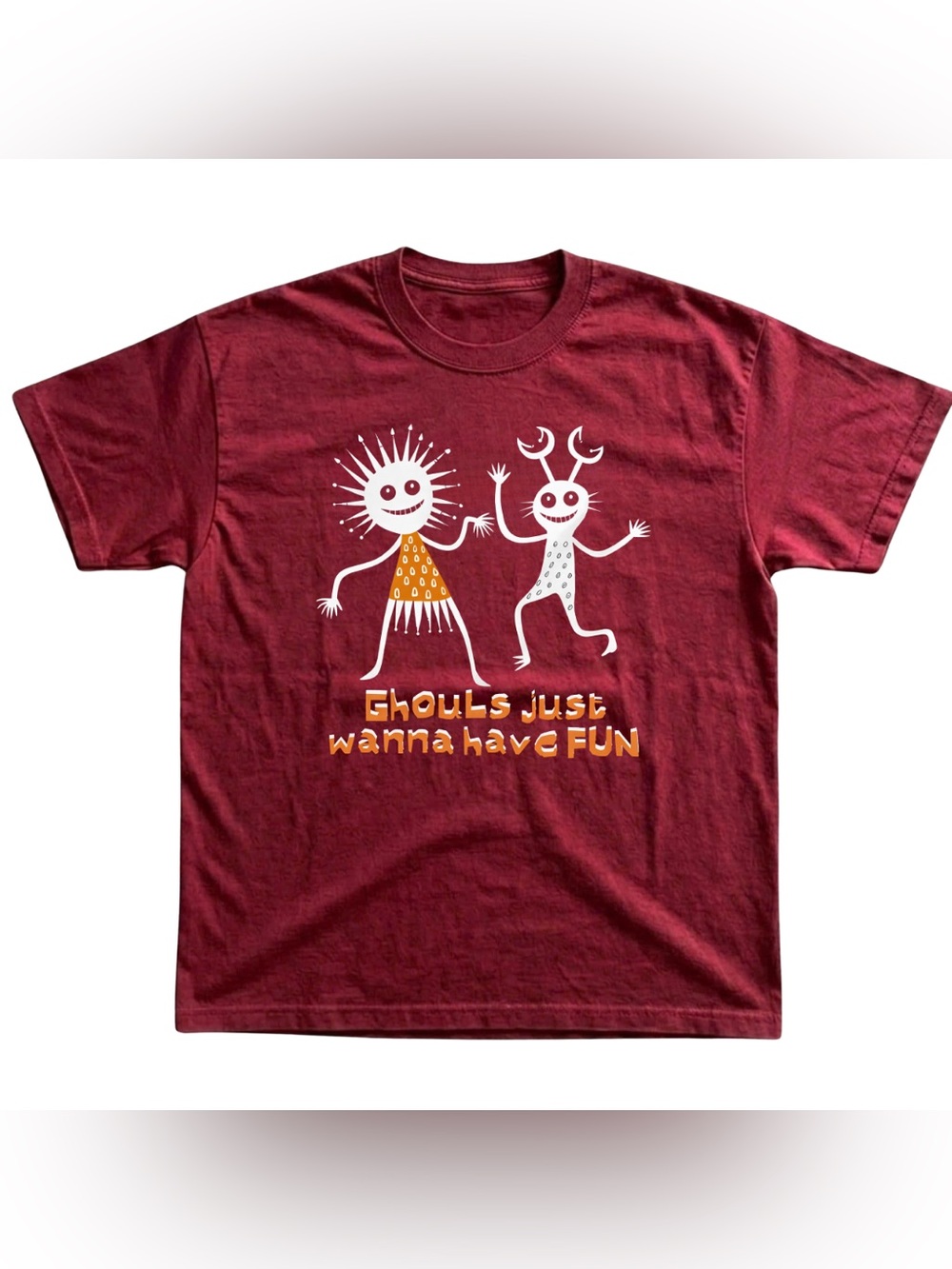 "Ghouls Just Wanna Have Fun" Graphic T‑Shirt - Red Funny Vintage Shirt